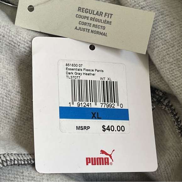 Puma Dark/Heather Gray Essentials Fleece Pants NWT Size XL - Picture 9 of 11